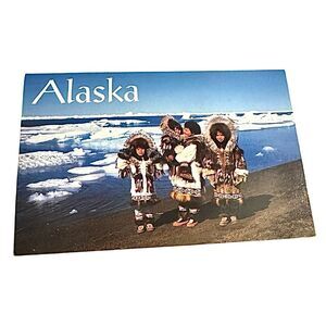 Eskimo Mother and Girls Native American Alaska Traditional Clothing Fur Postcard